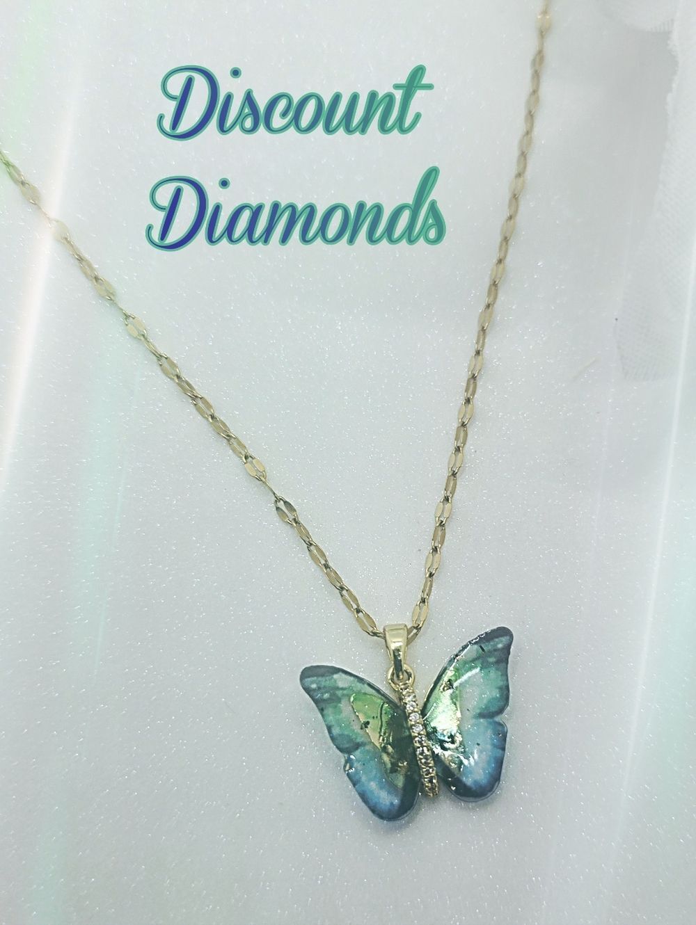 18K Gold Plated Titanium Blue & Green Butterfly Choker Pendant Necklace